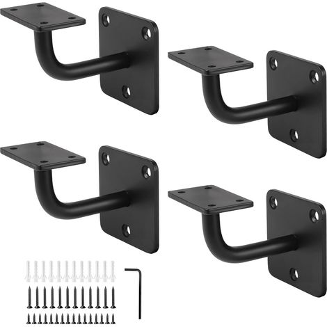Lot de 4 Supports de rampe à tube rond, Kit de fixation murale robuste pour escaliers, Adapté aux mains courantes intérieures et extérieures, Inclut accessoires de montage, Noir (1/5)