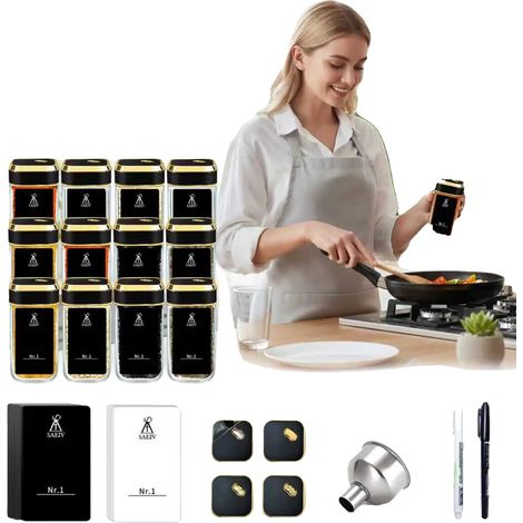 Juego de botes para especias con orificios dispensadores giratorios y tapas herméticas a prueba de fugas, 12 piezas. (1/2)