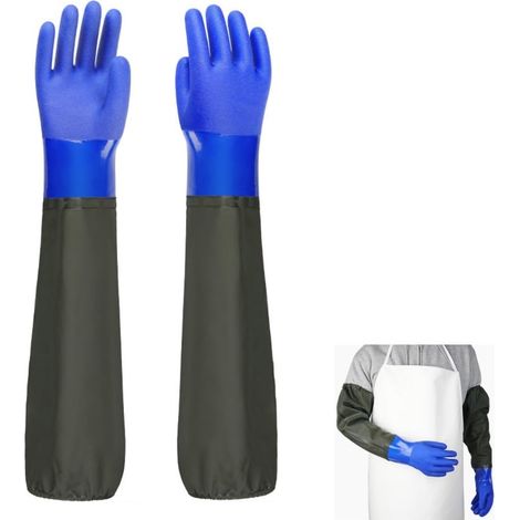 Guanti impermeabili elasticizzati da 65 cm, guanti da giardinaggio in PVC, polsini elastici - Adatti per agricoltura ed edilizia (blu) (1/5)
