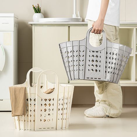 2 paniers à linge en plastique, paniers de rangement pliables multifonctions, adaptés aux chambres, salles de bain et rangements de jouets. (1/5)