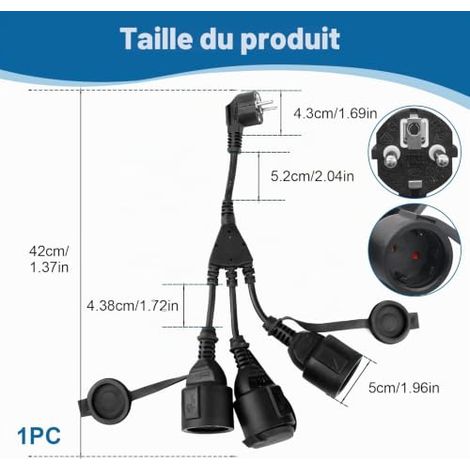 16A Câble Prolongation Extérieur avec 3 Schuko Prise pour Jardin Terrasse Accessoire de chauffage extérieur de jardin (1/5)