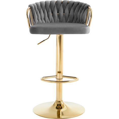 Tabouret de bar en velours avec accoudoirs réglable et pivotant à 360° gris foncé MODENUIT (1/5)