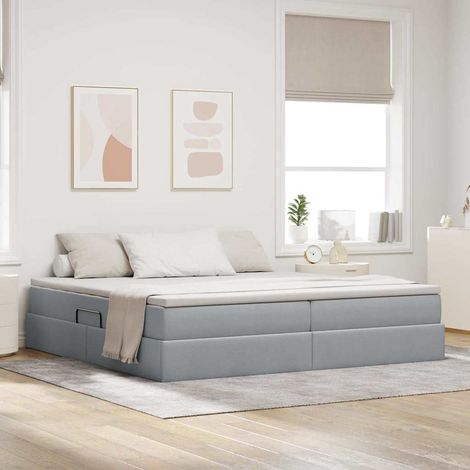 Cama con almacenamiento y colchón Gris Claro 200 x 200 cm (1/5)