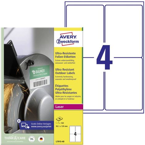 Avery-Zweckform L7915-40 Etichetta universale 99.1 x 139 mm Pellicola in polietilene Bianco 160 pz. A tenuta permanente (1/5)