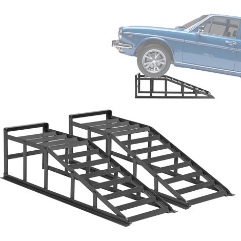 Rampe de levage auto réglable 2 pièces, acier, capacité 2 000 kg, avec vérin hydraulique, surface antidérapante, pour voiture, SUV et utilitaire - CHICFURN (1/5)