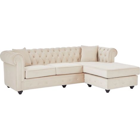Divano angolare chesterfield reversibile in velluto beige TOLEDO (1/5)