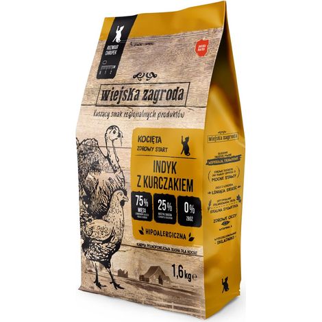 Wiejska Zagroda Dinde et poulet nourriture sèche pour chats 1,6kg
