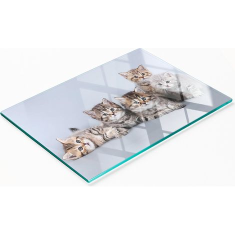 Elegante e resistente tagliere da cucina in vetro con motivo a cinque gatti, 80x52 cm. (1/5)