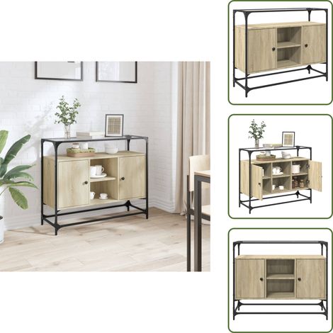Credenza con due cassetti - vidaXL Credenza Piano Vetro Rovere Sonoma 98x35x81cm Legno Multistrato - Credenza in Rovere Sonoma