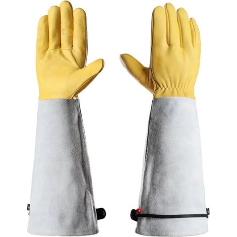 1 par de guantes de jardinería, Guantes unisex, Guantes largos de cuero para jardinería, Puños ajustables, Gris (1/5)