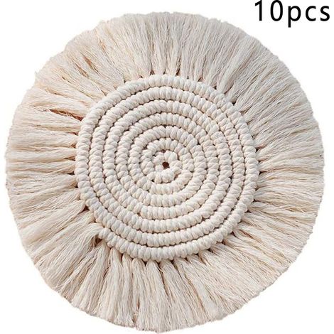 Ensemble de 2 sous-verres en macramé faits main, set de table tissé à la main, décoration bohème pour bureau, utilisable dans la cuisine, la chambre ou un café. (1/5)