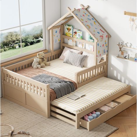 Bett 140x200 Ausziehbett Schubladen Hausform OKMYHOME (1/5)