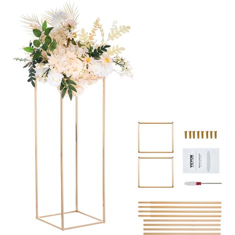 VEVOR Portafiori Cubico Colonna 2 Pezzi Matrimonio Rettangolare in Metallo Dorato Centrotavola per Matrimonio Altezza circa 80 cm, Espositore per Fiori per Eventi Nozze Decorazione di Feste Matrimonio