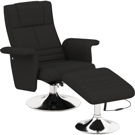 Fauteuil Relax Pivotant avec Repose-Pieds Intégrable Inclinable Electrique Tissu Lin Acier Noir pour Sejour TV (1/5)