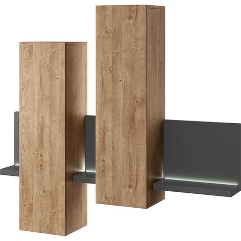 Composizione murale BERGAMO – LED – Rovere e grigio – Design moderno