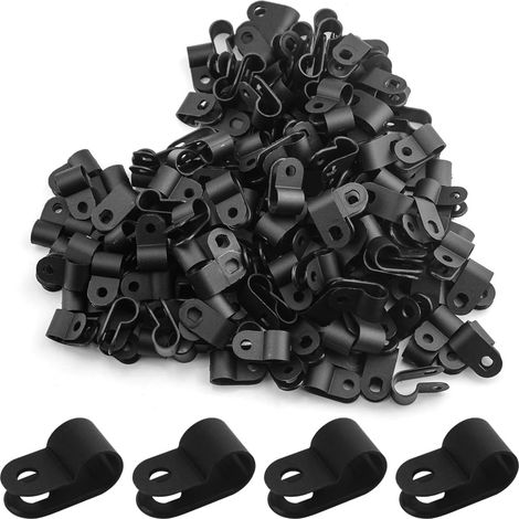 200 pièces R-Type Câbles Clips Serre-Câble en Nylon Pinces à Câble Pinces pour Fils (9.5mm) (1/5)