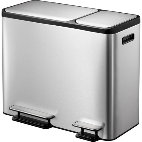 Poubelle à pédale tri-sélectif 30+15 litres – Inox brossé anti-traces – Couvercles soft closing – Poignées en matière synthétique – EKO