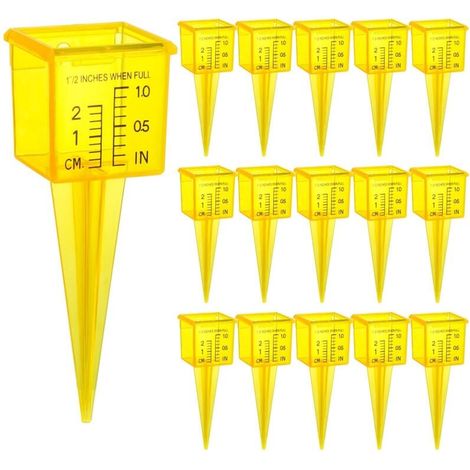 Lot de 15 jauges de Pluie de 3,5 cm avec Large Ouverture, Outil de Mesure de l'eau pour pelouse, Jardin, Cour, Jaune Vif, Transparent, zéro à 0,6 cm du Bas (1/4)