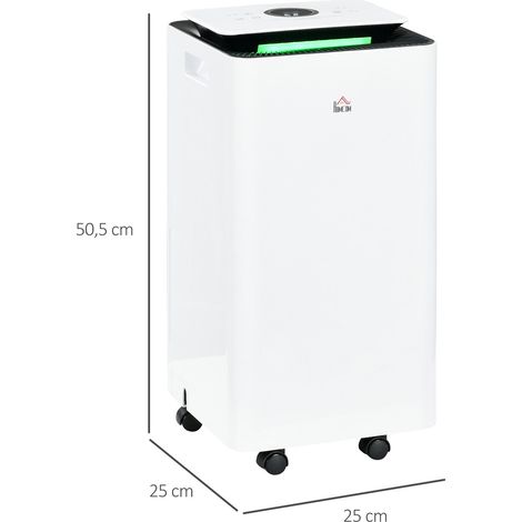 Déshumidificateur électrique 12 L/jour, réservoir d'eau de 2,5 litres, 5 modes, 2 vitesses, minuterie, dimensions 25 x 25 x 50,5 cm, blanc (1/5)