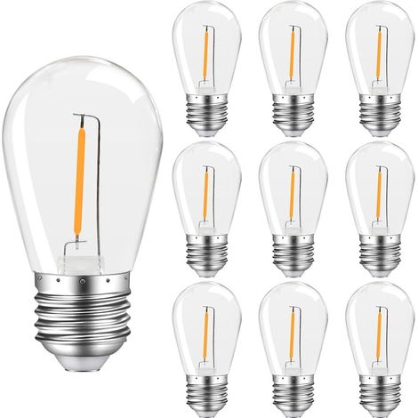 Ampoule S14 1W E27 LED,Vintage Edison Ampoule,Lampe à Filament LED 1W,Ampoule LED E27,2700K Blanc Chaud,pour Fête, Noël, Plastique, Lot de 10 (1/5)