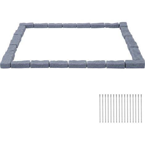 Mophorn Bordure de jardin en fausse pierre, kit de 4725 mm, installation facile sans creuser, lot de 4. Chaque section inclut 6 briques de 1180 x 95 x 57 mm, 16 piquets et 4 pièces d'angle, gris (1/5)