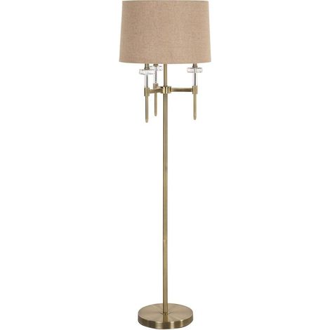 Lampadaire élégant doré brossé abat jour tissu et détails cristal - doré brossé et beige naturel (1/4)