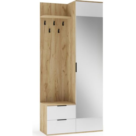 Conjunto para recibidor Houston 2004, Roble dorado + Blanco, 203x100x45cm, Espejo, Aglomerado laminado, Colocada