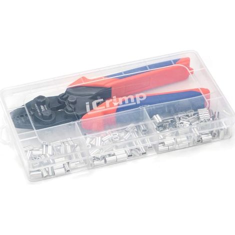 iCrimp CWR1522 Set d'outils pour câbles métalliques pour rampes de câbles, sertissage manuel à la presse & coupe avec 150 douilles en aluminium