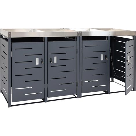 Cubo de basura refugio 4 compartimentos maceteros con cerradura acero inoxidable-metal 110x230x62 cm 040008244 (1/5)