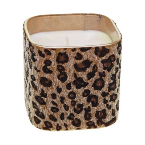 Bougie Parfumée en Verre Motif Léopard Marron pour Décoration Intérieure 8 x 8 x 8 cm - PANGIVO (1/5)