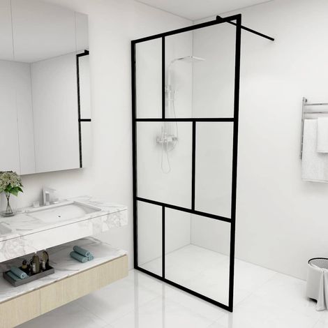 Paroi de douche à l'italienne avec verre trempé Noir 100x195 cm (1/5)
