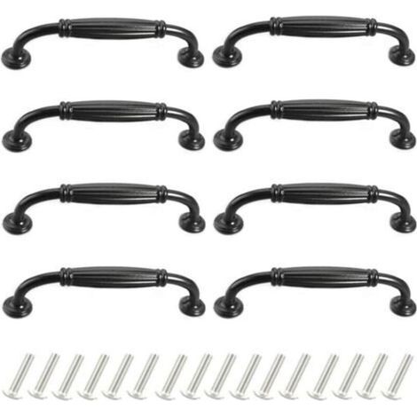 poignee de meuble cuisine noir 8 Pièces Poignée de Porte Poignee de Meuble Vintage Poignet de Porte Cuisine Alliage d'aluminium Poignee Meuble pour Porte,Espacement des trous de 128mm (1/5)