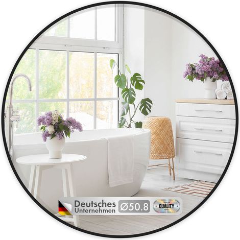 Wandspiegel Bella Runder Spiegel mit schwarzem Rahmen aus Aluminiumlegierung Ø 50 cm