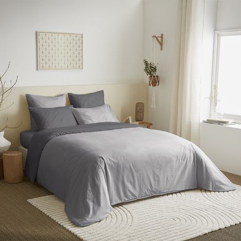 Pack complet 6 pièces Gris/Anthracite réversible housse de couette pour lit 180 x 200 cm "King size" - Anthracite -