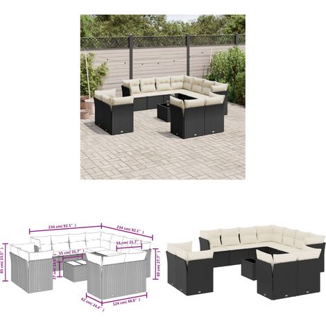 12-tlg. Garten-Sofagarnitur mit Kissen Schwarz Poly Rattan - Gartenmöbel Set - PE-Rattan Möbel - Outdoor Sofa - Esstisch - Lounge Set - Home & Living (1/3)