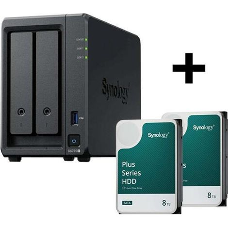 Servidor NAS Synology Disk Station DS725+ + disco duro Synology Plus SATA de 3,5" y 6 Gb/s de 16 TB (2 x 8 TB)