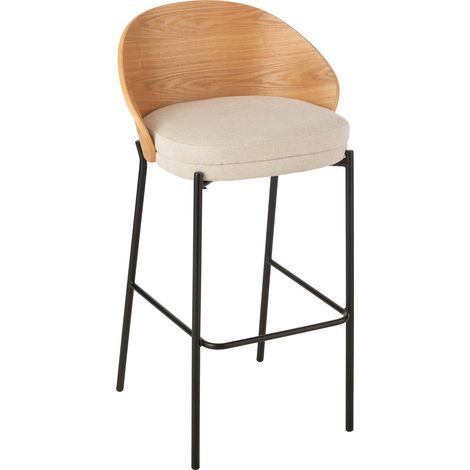 Chaise de bar élégante en bois naturel et métal beige confortable - Bois naturel et beige clair (1/5)
