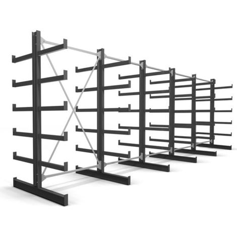 Rayonnage à bras en porte-à-faux STIER, double, 5 travées avec 5 niveaux 6500x2000x500 mm