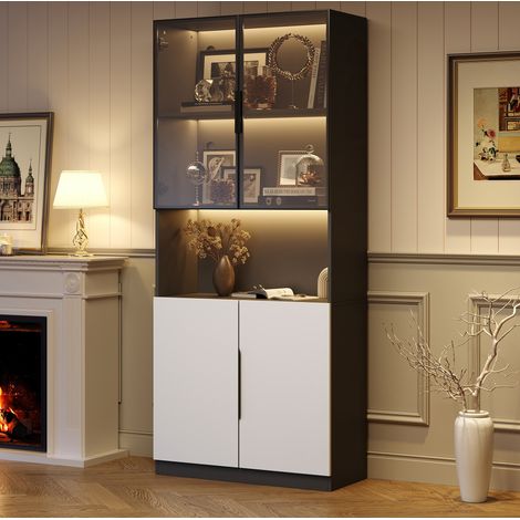 Vitrine meuble rangement 80x30x200 cm LED blanche OKMYHOME (1/5)