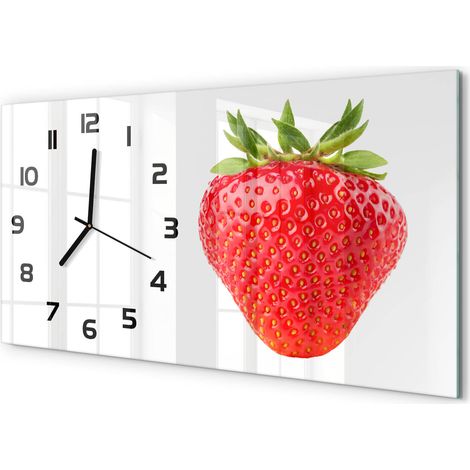 Horloge Murale Panoramique Artistique 60x30 cm Verre Trempé Design Original Fraise (1/5)