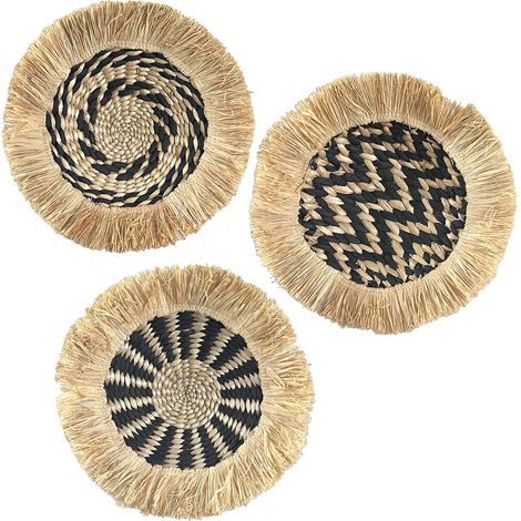 [Juego de 3] [Decoración de pared hecha de paja tejida] Diámetro 20 cm (28 cm con flecos)