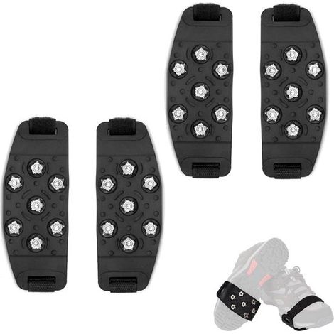 Lot de 2 paires de crampons anti-glisse – 7 dents – Noirs – Avec scratch – Pour chaussures de montagne (1/5)