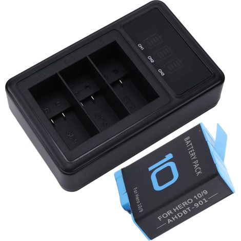 Chargeur de batterie portable 3 canaux pour écran LCD Go 9 10 Noir (1/5)