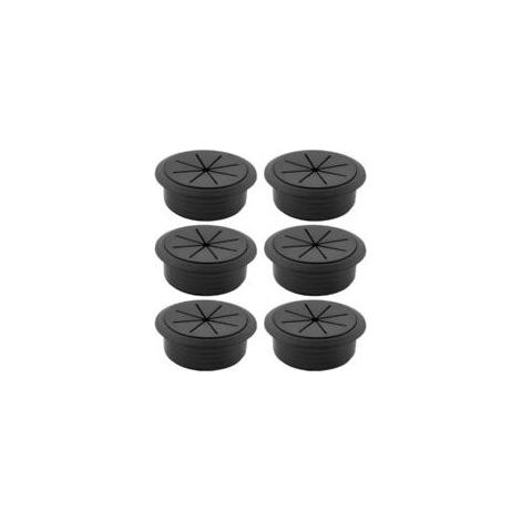 Lot de 6 passe-câbles de bureau de 6 cm (2,36 pouces) pour PC, cache-câbles de bureau, noir (1/5)