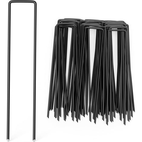 Lot de 50 Agrafes de Jardin avec Revêtement Noir – Piquets Robustes en Acier Galvanisé pour Toile de Paillage (1/5)