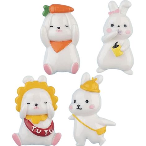 Lot de 4 Aimants Décoratifs en Résine Forme Lapin Blanc pour Réfrigérateur, Accessoires Mignons et Fonction Pin Mémo, pour Présents et Pendaisons de Crémaillère (1/5)