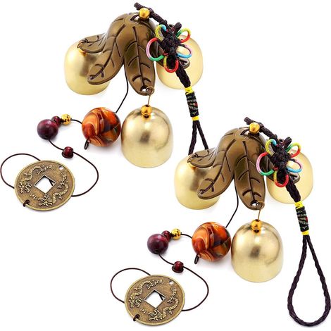 Set di 2 campanelli eolici portafortuna Feng Shui, 3 campanelli sospesi per buona fortuna, decorazione per casa, giardino e patio