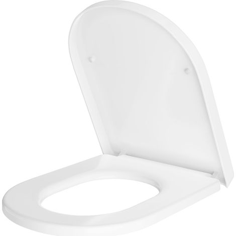 Abattant WC universel D-forme – Polypropylène antibactérien, fermeture silencieuse à descente lente – Installation facile sans outil, charnières stables, confortable, robuste, nettoyage facile –  blan (1/5)