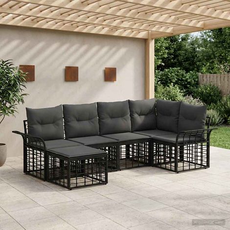 vidaXL  Outdoor Sofa Set  6 pcs Black and Dark Grey Poly Rattan