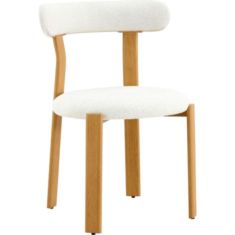 Chaise de salle à manger, chaise de salon moderne pour coiffeuse ou bureau, en bois d'hévéa massif et tissu bouclé sherpa, Blanc (1/5)